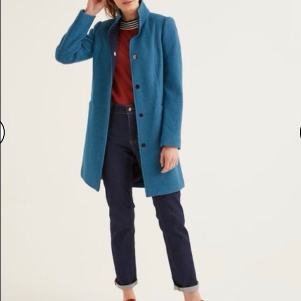 Boden Hengrave Teal Blue boiled Wool blend funnel neck Coat US 4 NWOT